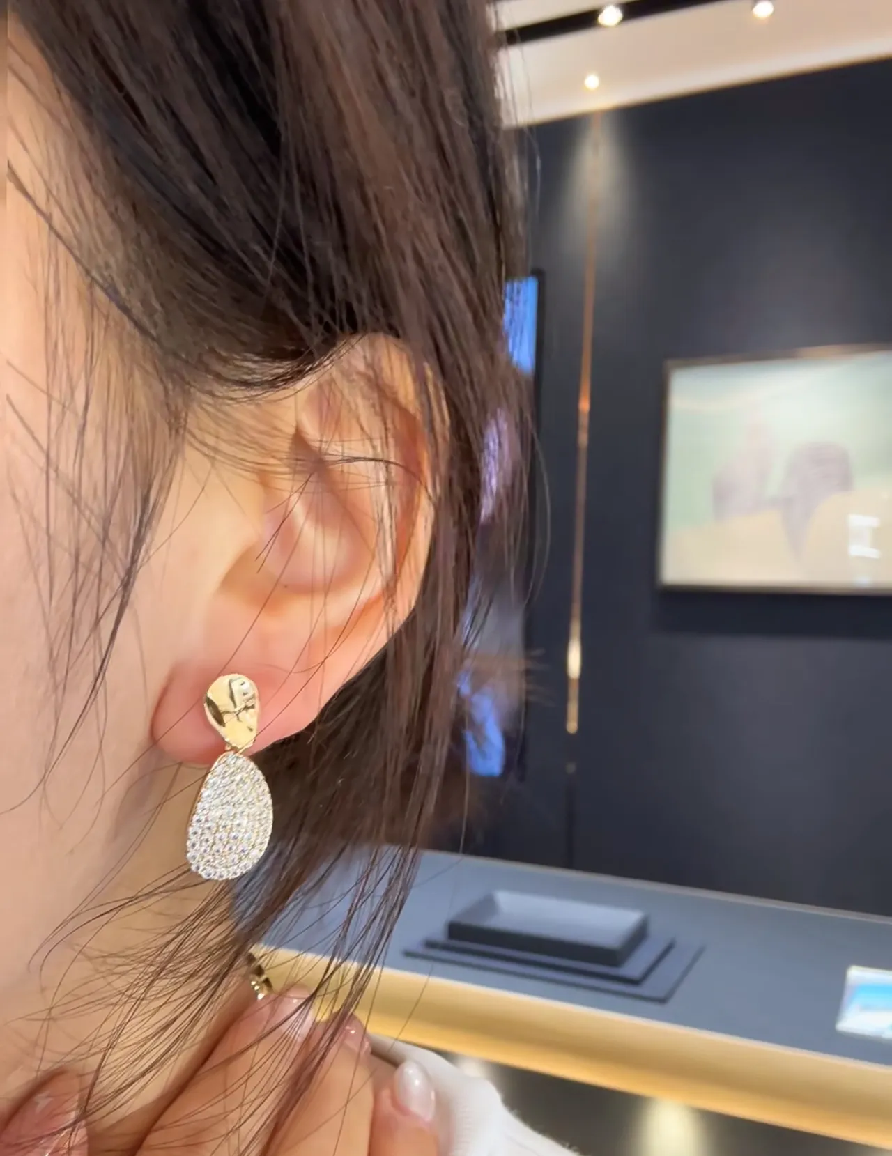 Gold-Tone Pavé Crystal Teardrop Dangling Earrings 3