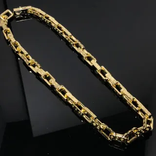 সোনালি টোন আয়তাকার লিংক পাভে চেইন নেকলেস