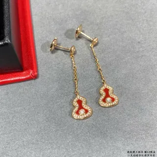 Brincos de Corrente com Pendentif Gourd Esmaltado em Vermelho e Dourado