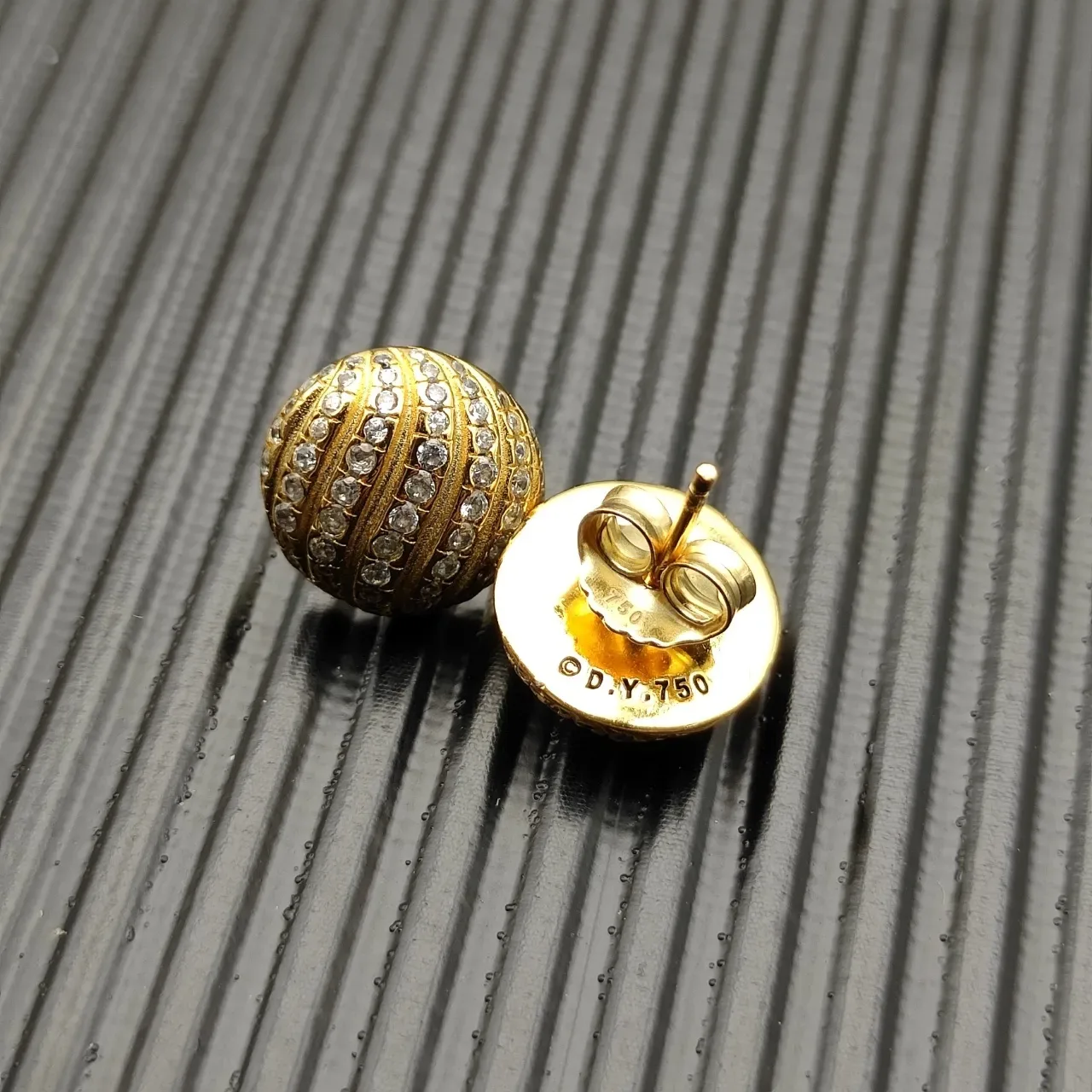Gold-Tone Ribbed Pavé Sphere Stud Earrings 6