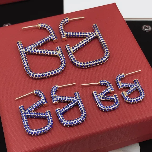 Gold-Tone Royal Blue Pavé Letter-Shaped Earrings 8