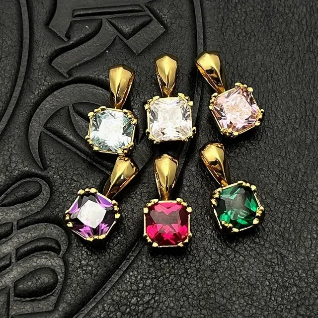 Gold-Tone Square-Cut Gemstone Solitaire Pendant Necklaces 5