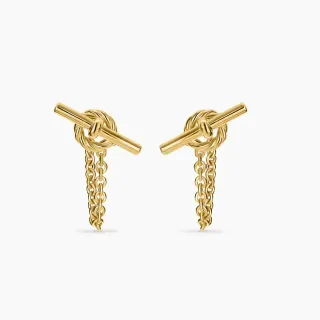 Brincos pendentes de corrente com nó toggle em tom dourado