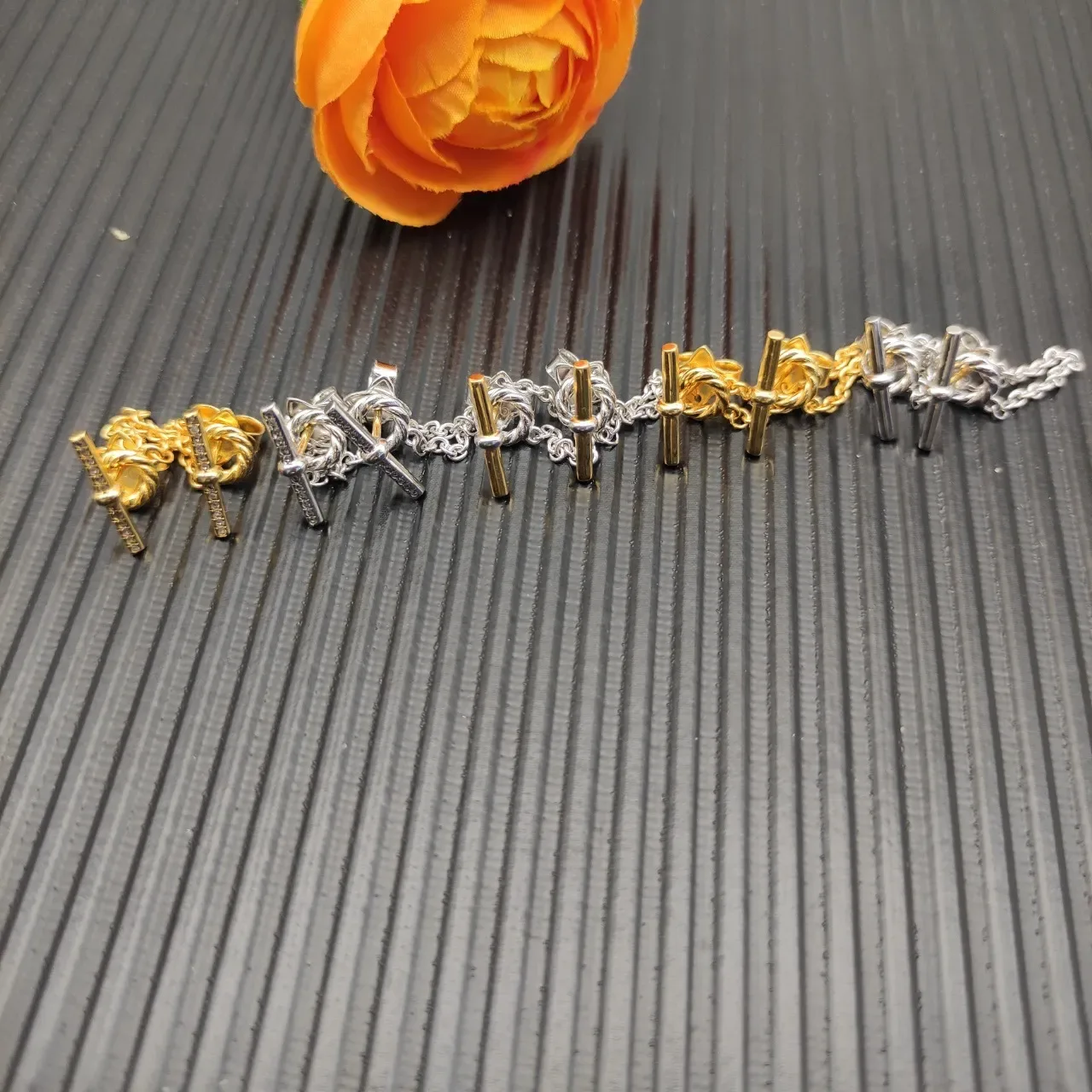Gold-Tone Toggle Knot Chain Dangling Earrings 2