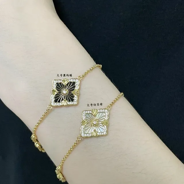 Gold White Chain Floral Motif Bracelet 7
