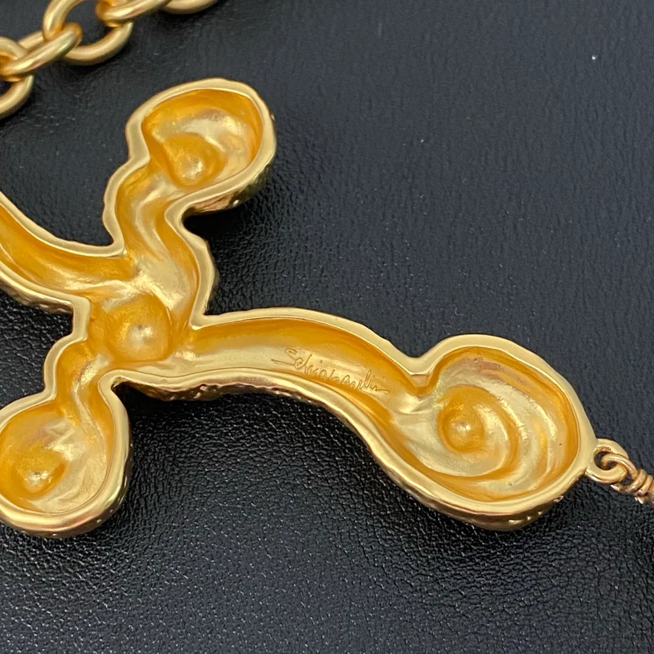 Gold White Curb Chain Ornate Cross Pendant Necklace 5