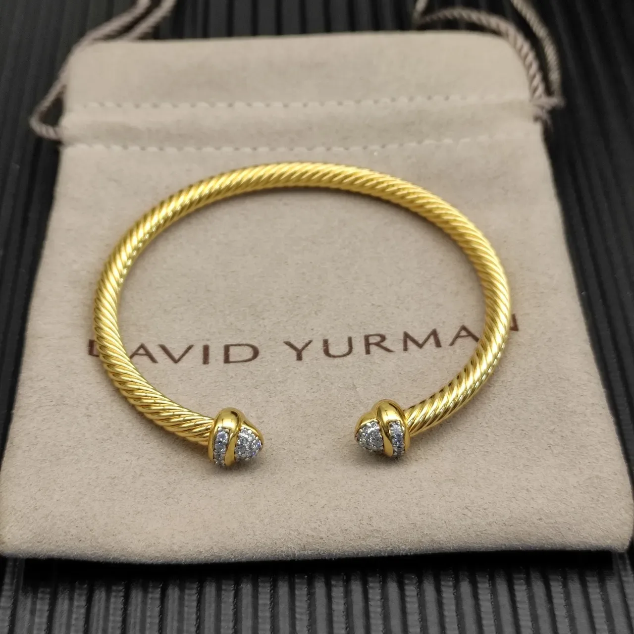Gold White Twisted Rope Cable Open Bangle Bracelet 9