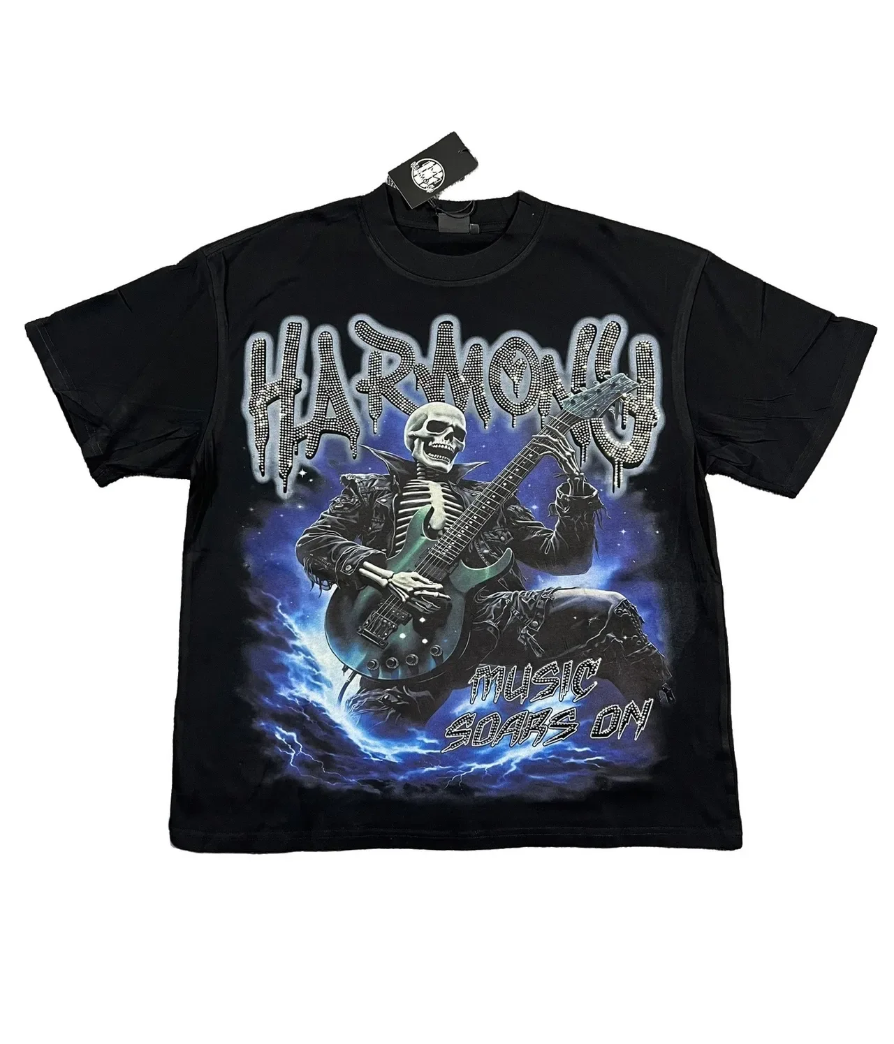 Graphic-Print Rhinestone-Accented Rock-Themed Oversized T-Shirt 7