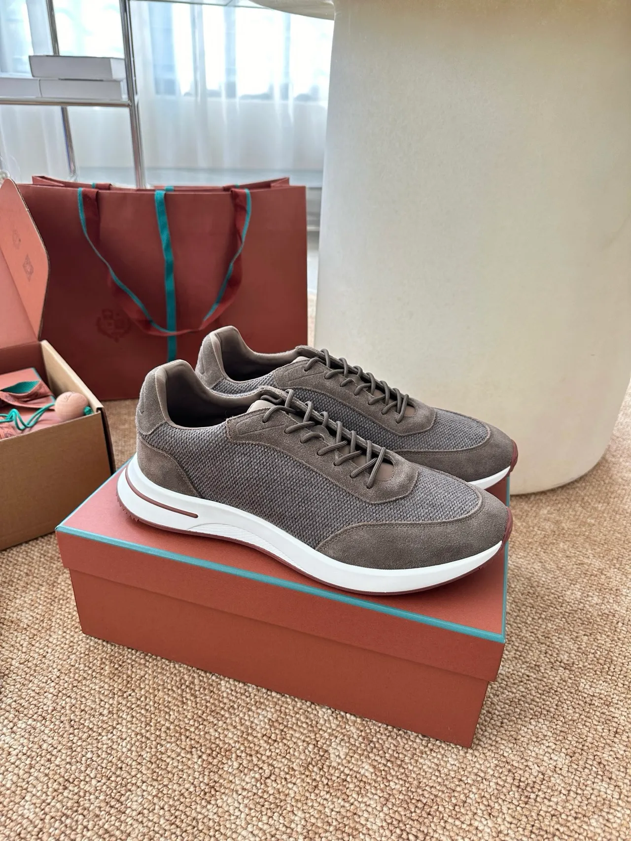 Gray Mesh and Suede Low-Top Lifestyle Sneakers 5