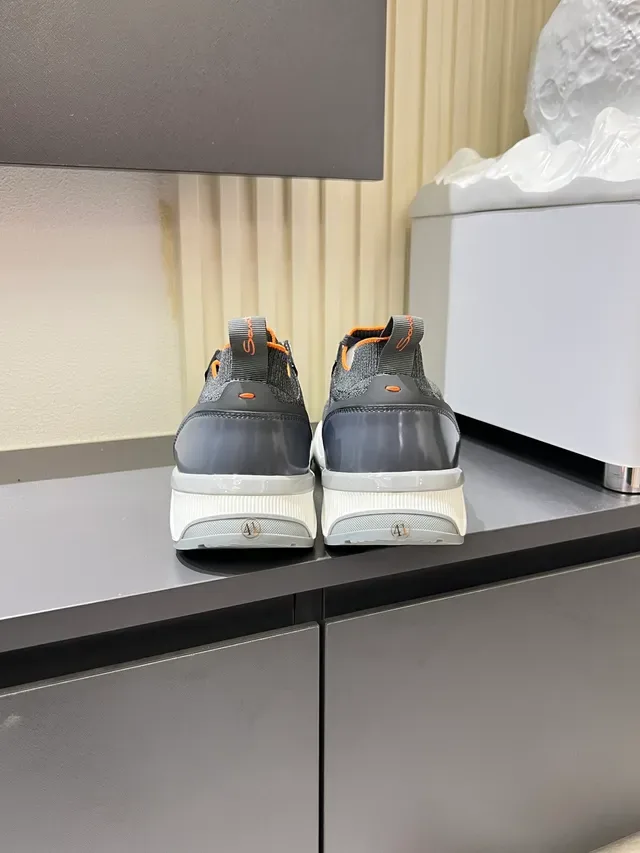 Gray Orange Knit Upper Synthetic Strap Overlay Sneakers 2