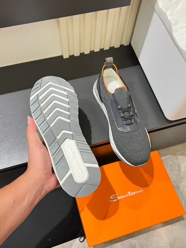 Gray Orange Knit Upper Synthetic Strap Overlay Sneakers 3