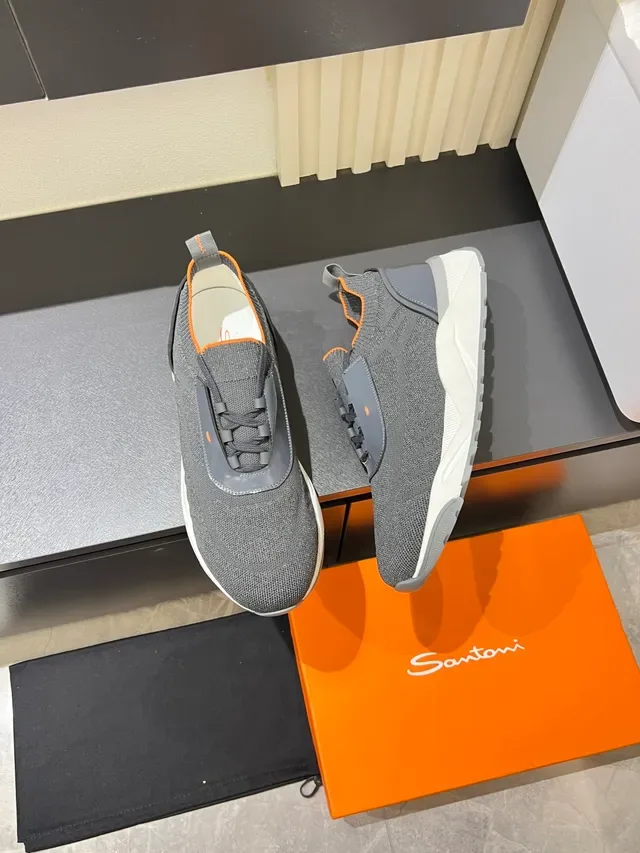 Gray Orange Knit Upper Synthetic Strap Overlay Sneakers 4