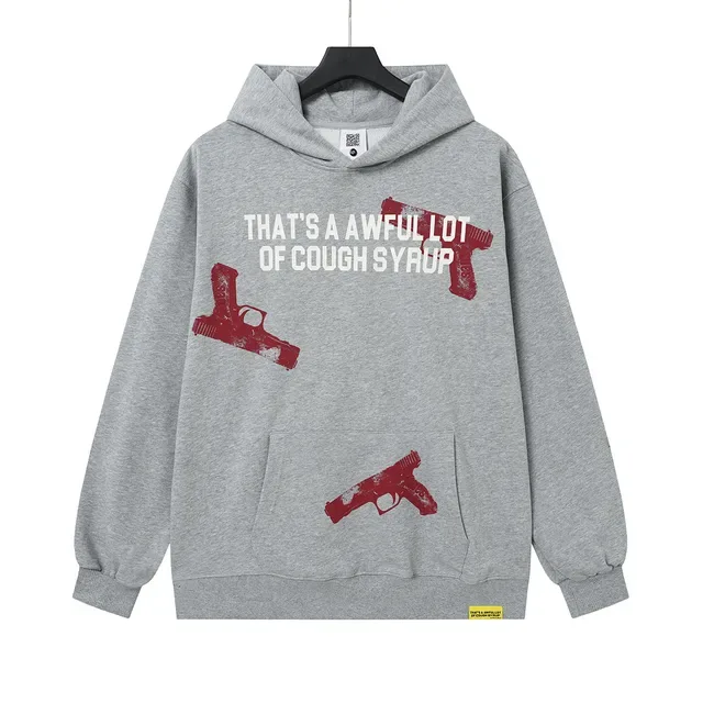 Gray Red Graphic-Print Oversized Fit Hoodie 2