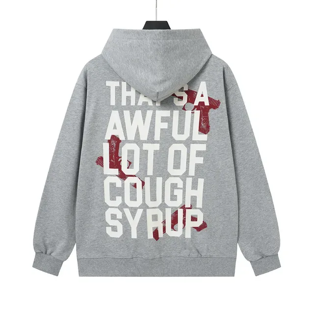 Gray Red Graphic-Print Oversized Fit Hoodie 3