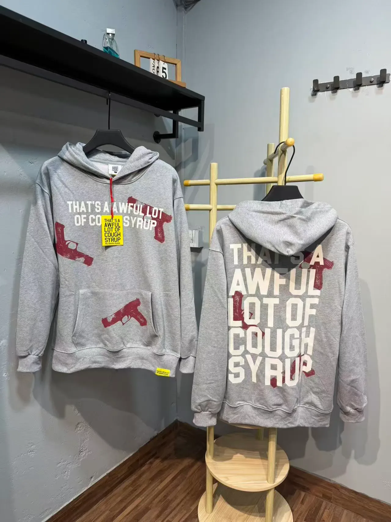 Gray Red Graphic-Print Oversized Fit Hoodie 4
