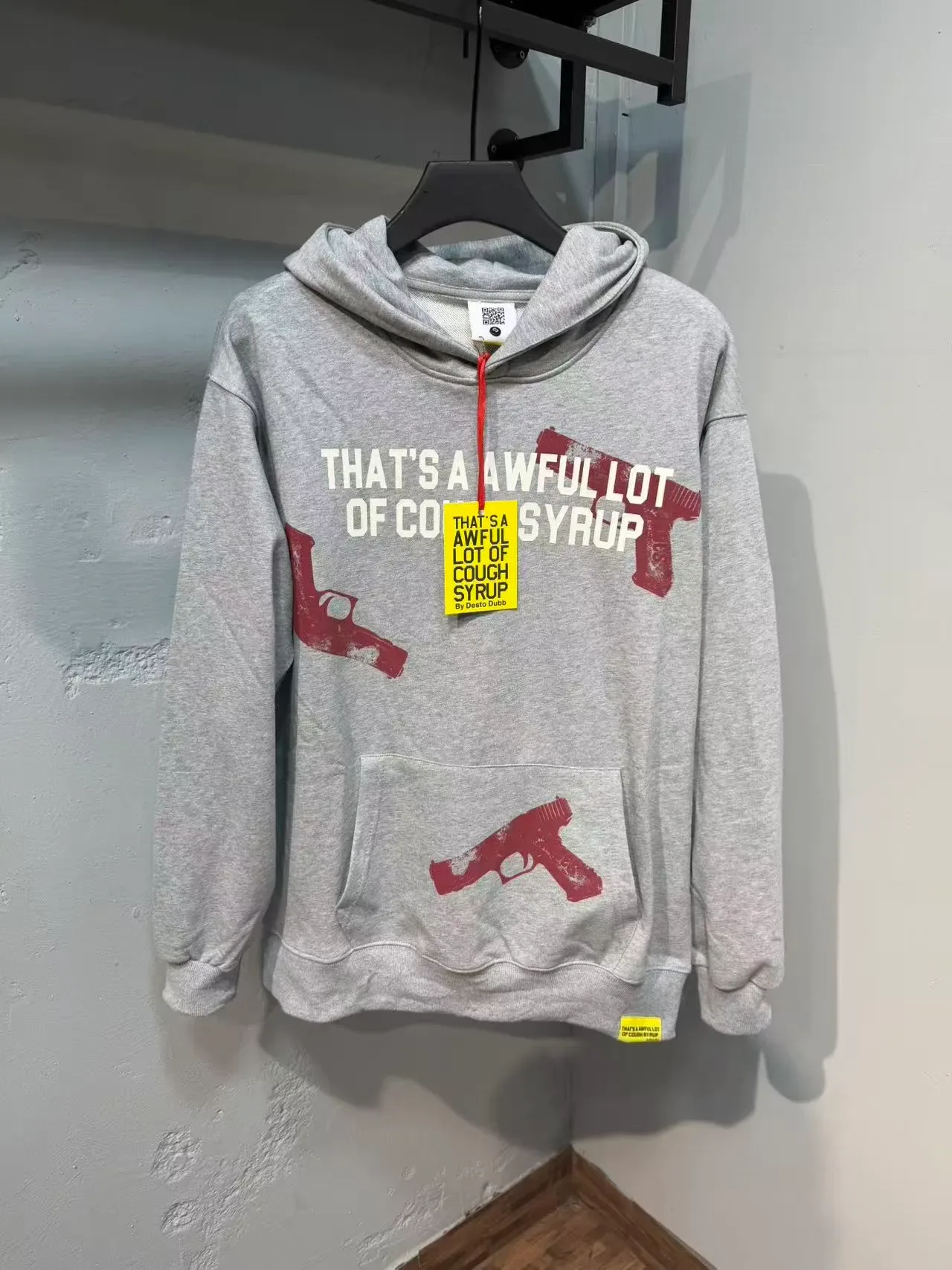 Gray Red Graphic-Print Oversized Fit Hoodie 5