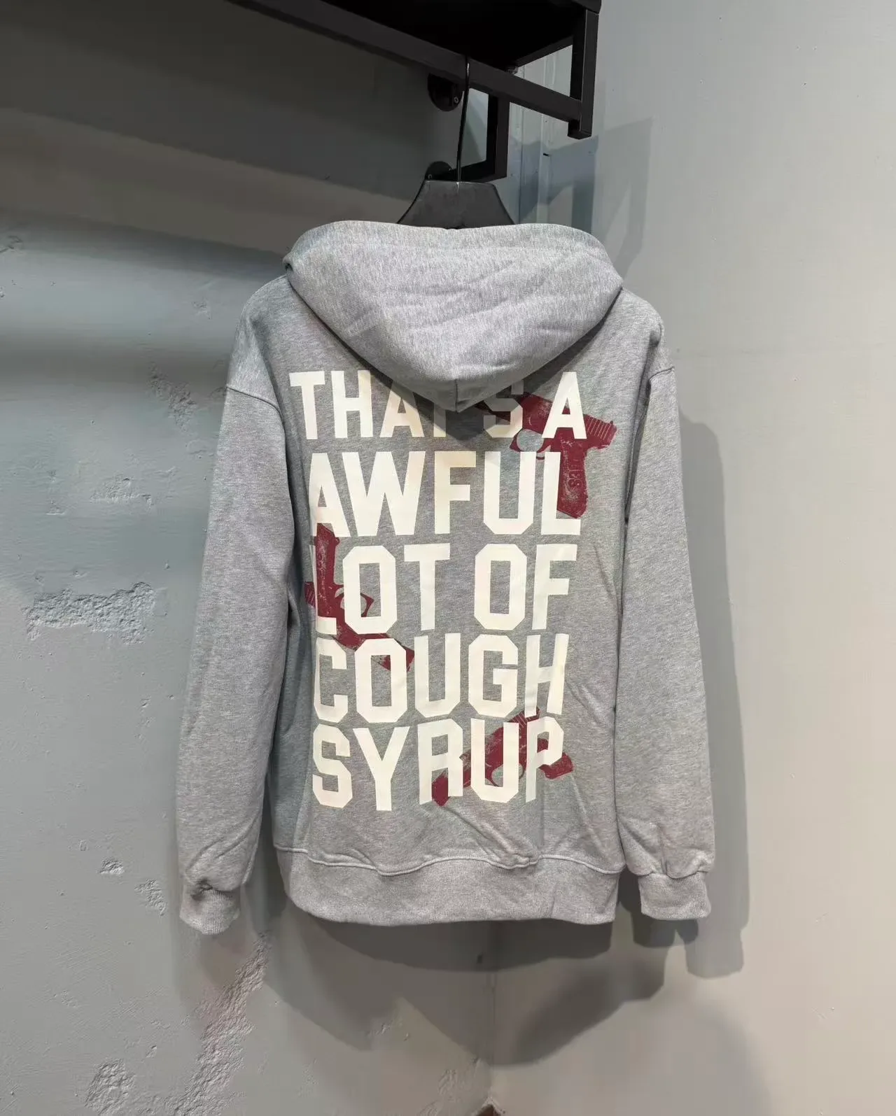 Gray Red Graphic-Print Oversized Fit Hoodie 6