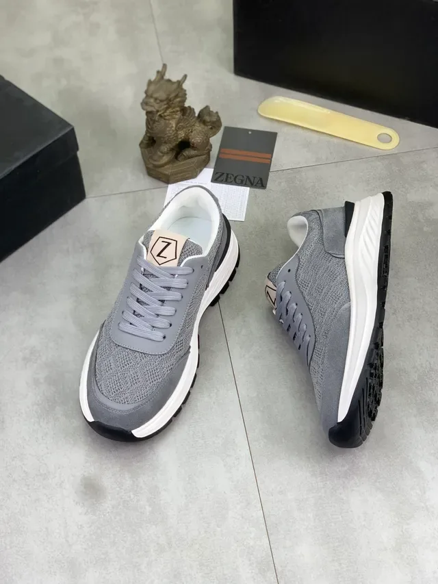 Gray White Knit Upper Layered Synthetic Overlays Sneakers 5