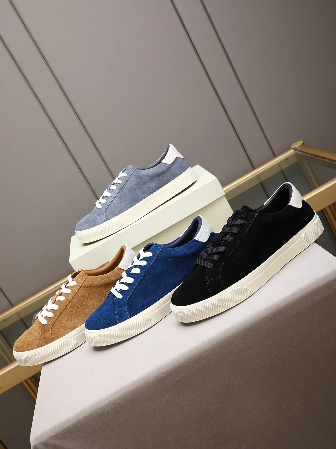 Gray White Suede Upper Low-Top Silhouette Sneakers 2
