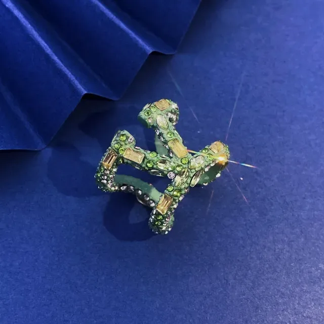 Green Yellow Sculptural Gem-Encrusted Ring 3