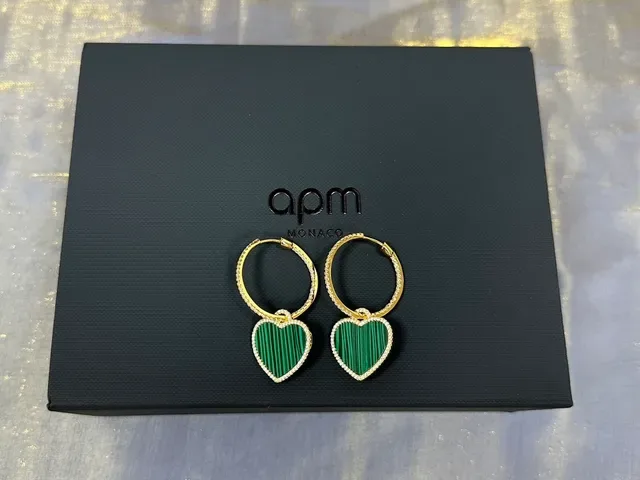 Boucles d'oreilles pendantes en forme de cœur avec incrustation de malachite en pavé 3