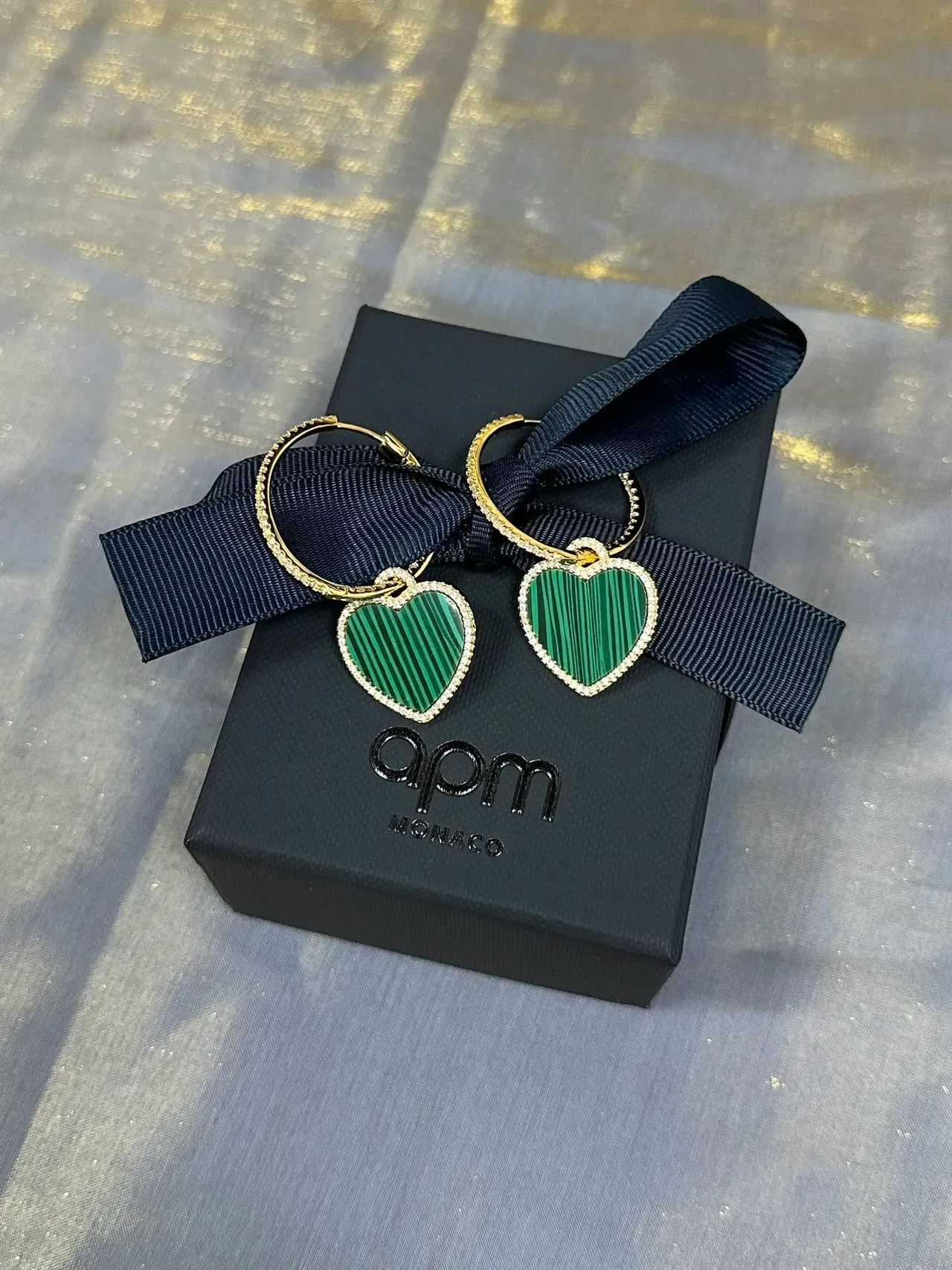 Boucles d'oreilles pendantes en forme de cœur avec incrustation de malachite en pavé 4