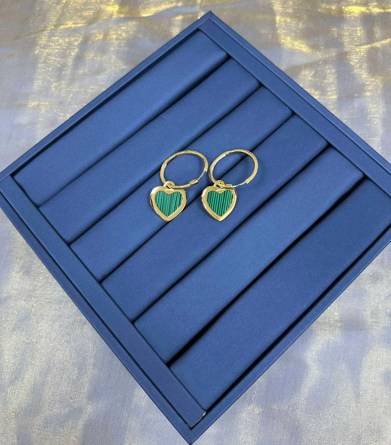 Boucles d'oreilles pendantes en forme de cœur avec incrustation de malachite en pavé 6