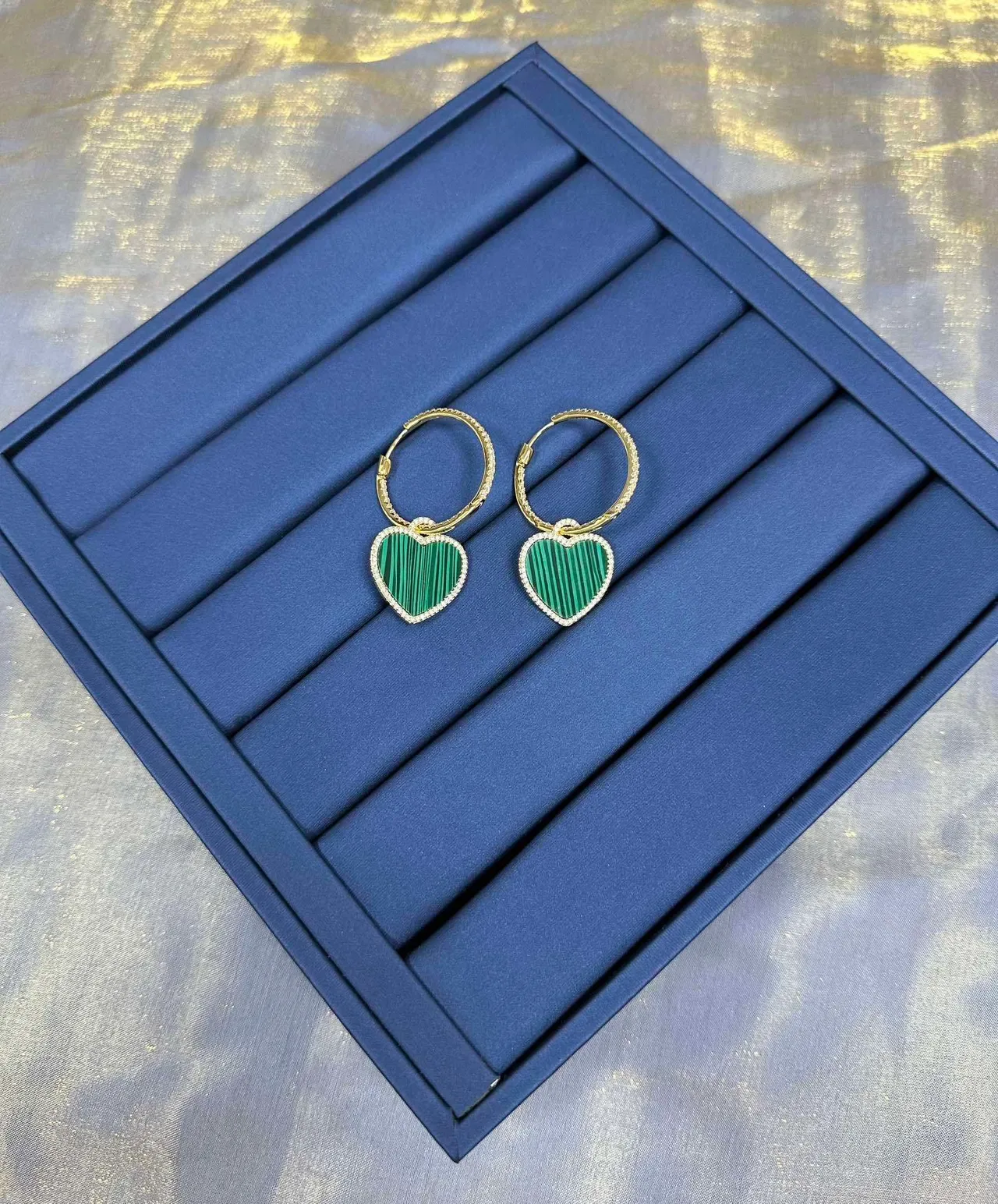 Boucles d'oreilles pendantes en forme de cœur avec incrustation de malachite en pavé 7