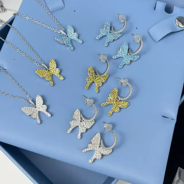HEFANG Blue Crystal Butterfly Pendant Necklace 3