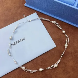 HEFANG Collier multi-fils en perles et cristaux