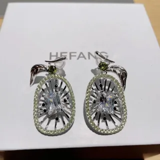 HEFANG أقراط قطرة بيضاوية مفتوحة Pavé أحجار خضراء