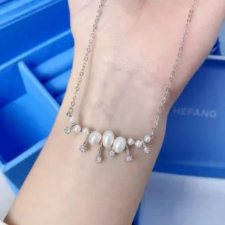 HEFANG Collier Chaîne d'Argent Perles et Cristaux Cluster
