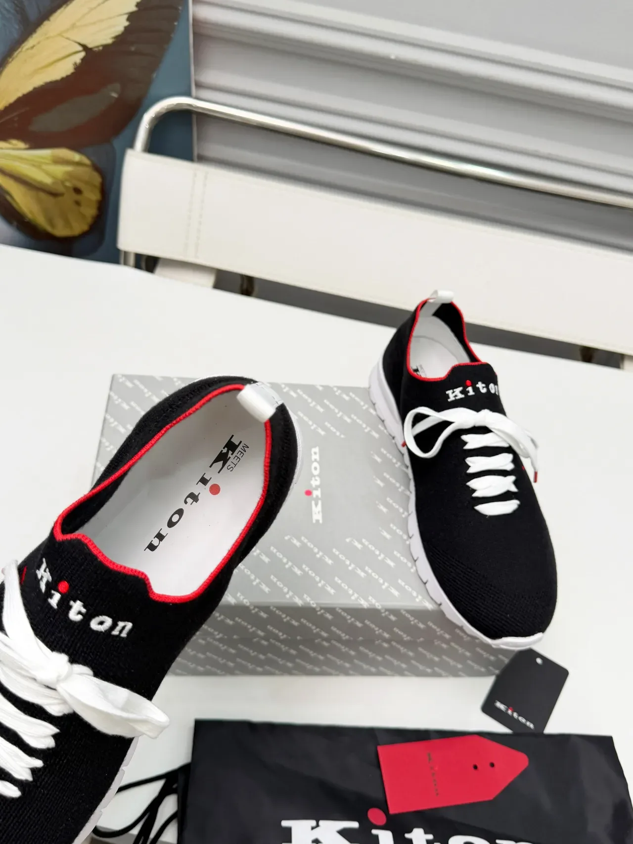 Kiton Black Red Knit Upper Sock-Fit Collar Lifestyle Sneakers 2