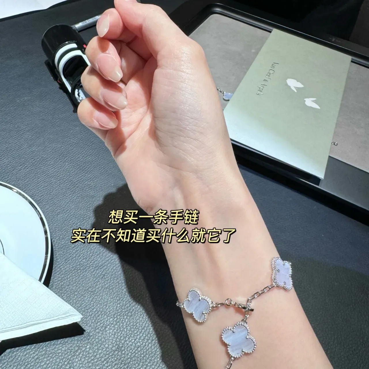 Bracelet Chaîne Trèfle Mère de Perle Lavande Argent 5