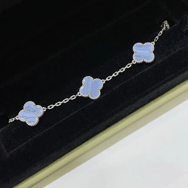 Bracelet Chaîne Trèfle Mère de Perle Lavande Argent 6