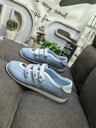Light Blue Perforated Strap Mary Jane Shoes 7