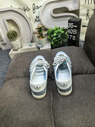 Light Blue Perforated Strap Mary Jane Shoes 8