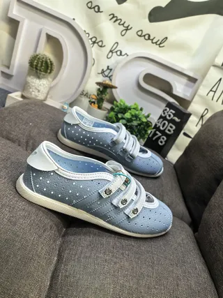 Light Blue Perforated Strap Mary Jane Shoes 9