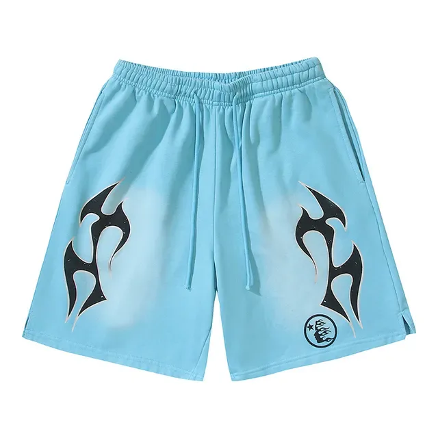 Light Blue Tribal Flame Graphic Shorts 2