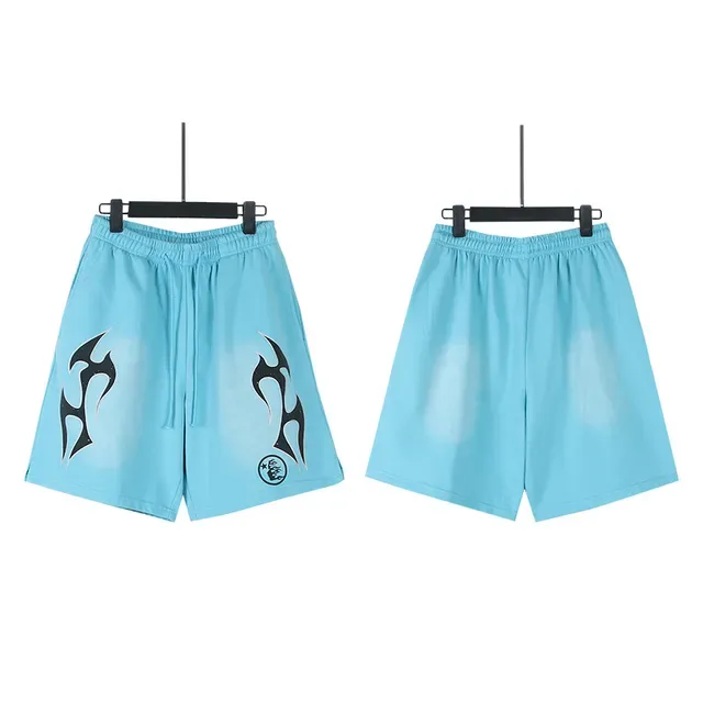 Light Blue Tribal Flame Graphic Shorts 4