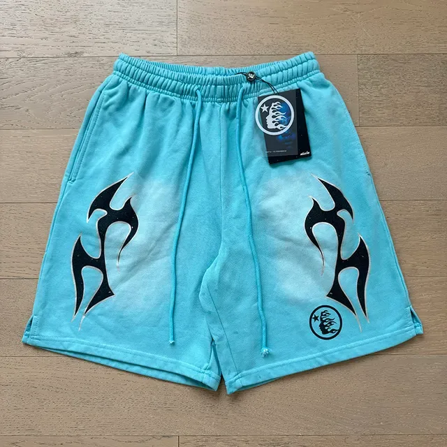 Light Blue Tribal Flame Graphic Shorts 8