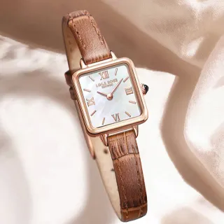 Lola Rose Mini Square Rose Gold Tone Brown Leather Quartz Watch