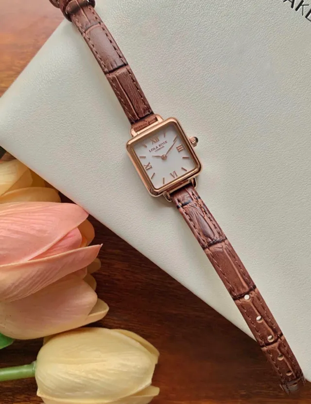 Lola Rose Mini Square Rose Gold Tone Brown Leather Quartz 手表 2