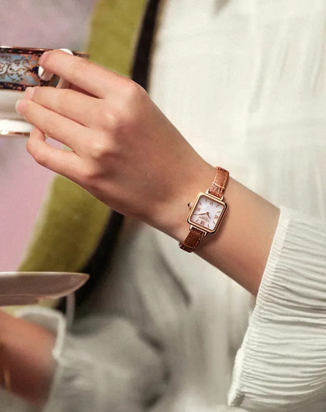 Lola Rose Mini Square Rose Gold Tone Brown Leather Quartz 手表 3