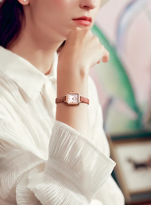 Lola Rose Mini Square Rose Gold Tone Brown Leather Quartz 手表 4
