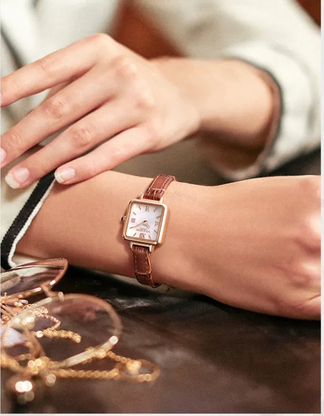 Lola Rose Mini Square Rose Gold Tone Brown Leather Quartz 手表 5