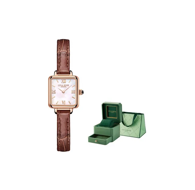 Lola Rose Mini Square Rose Gold Tone Brown Leather Quartz 手表 7
