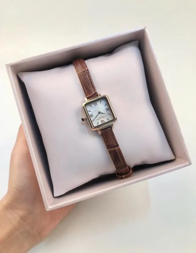Lola Rose Mini Square Rose Gold Tone Brown Leather Quartz 手表 8