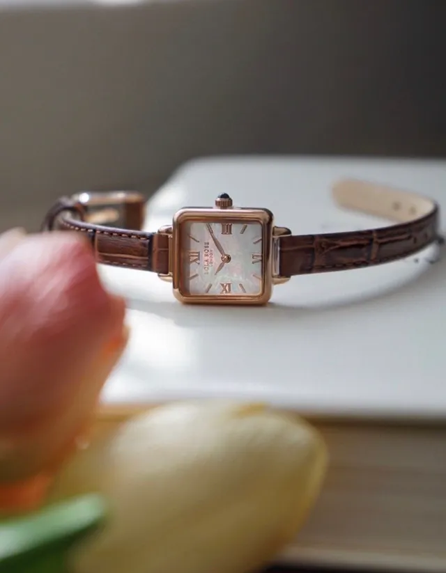 Lola Rose Mini Square Rose Gold Tone Brown Leather Quartz 手表 13