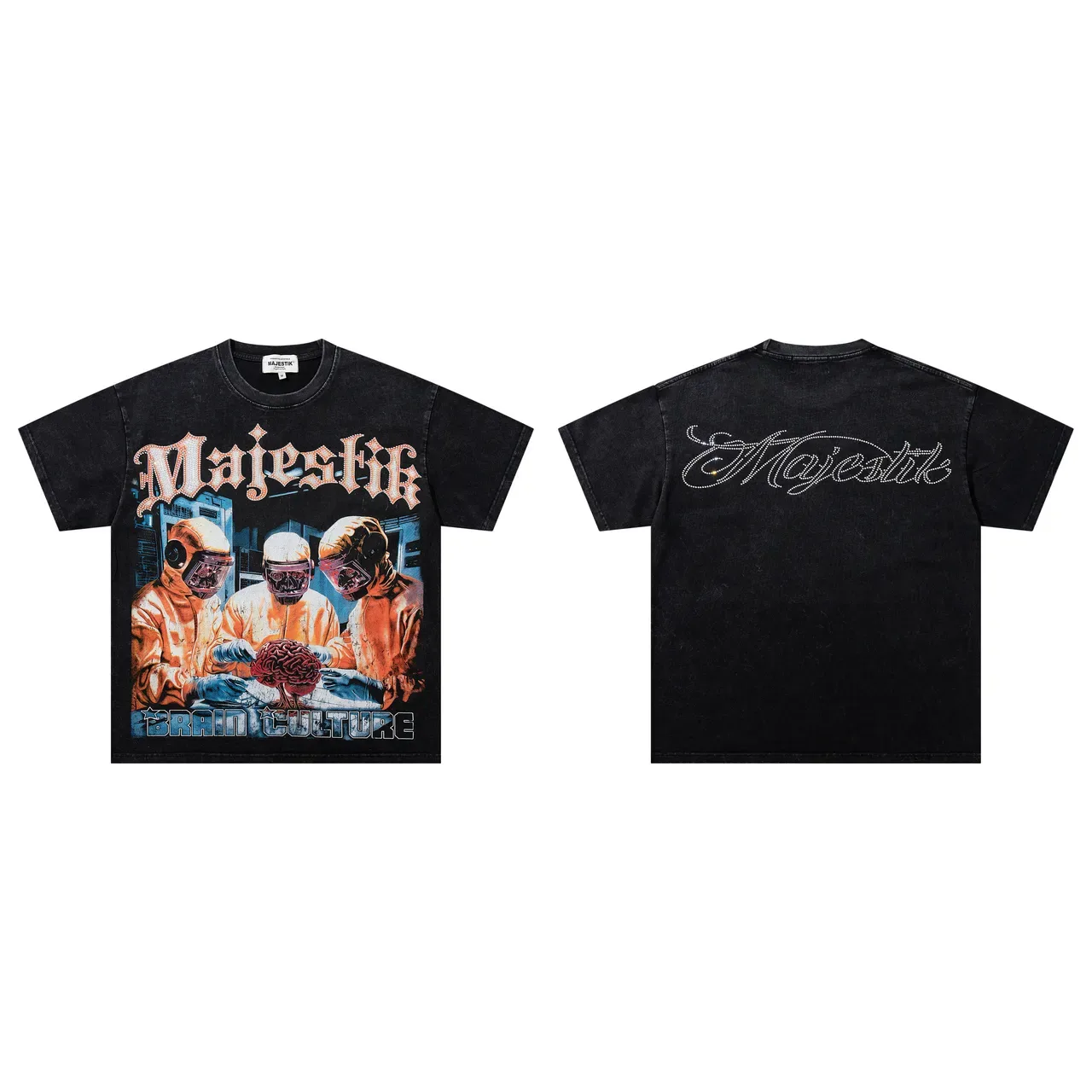 Majestik Brain Culture Distressed Black Graphic T-Shirt 2